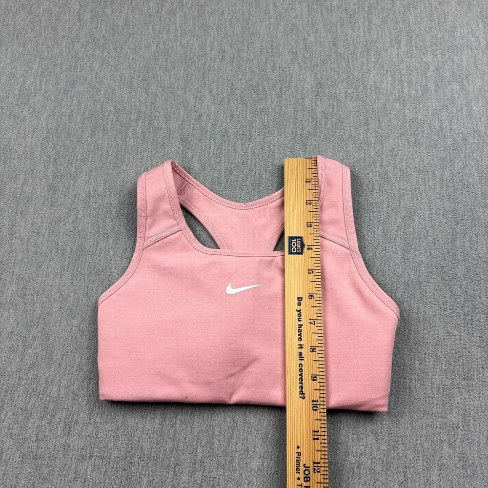 Nike Sports Bra Womens XS Pink Swoosh Medium Support Padded Gym Yoga Running Top